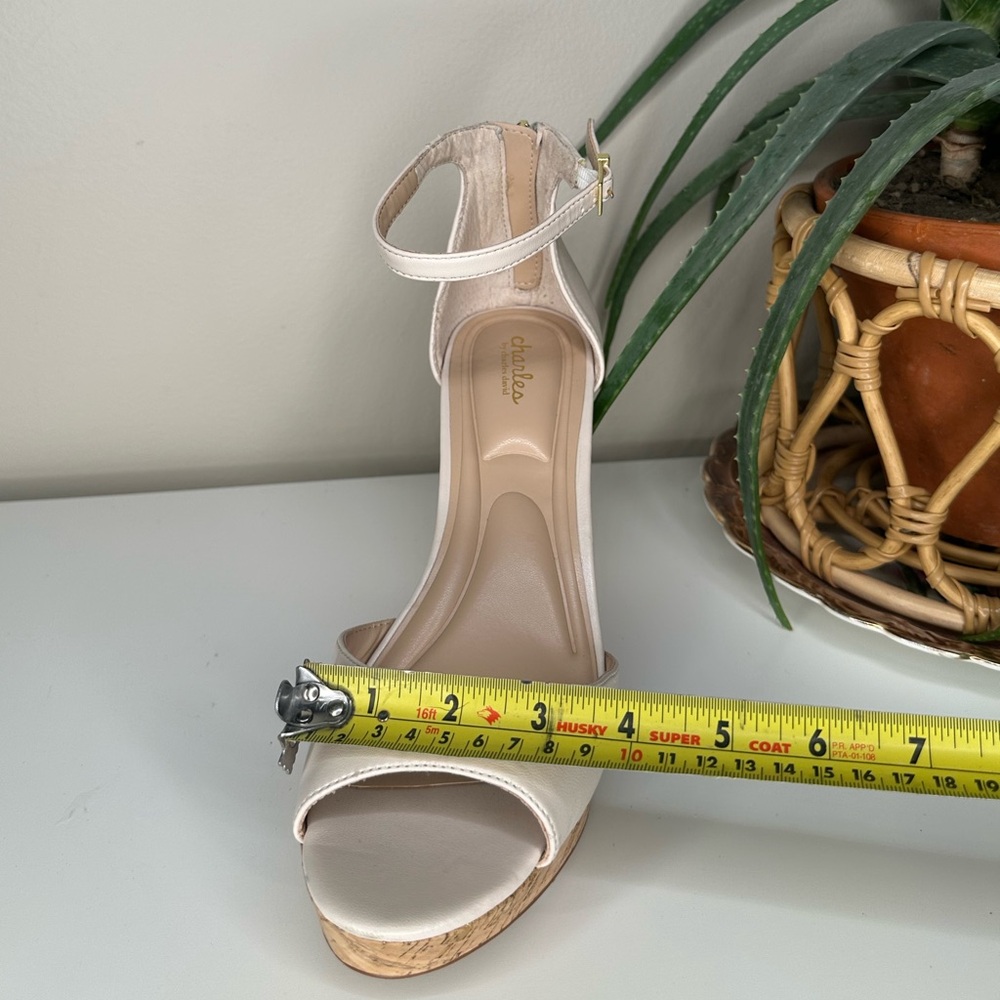 Charles by Charles David Lois Nude Cork Wedge Sandals Ankle Strap Platform 11M - Picture 13 of 15